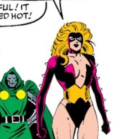 Titania walking infront of Doctor Doom.